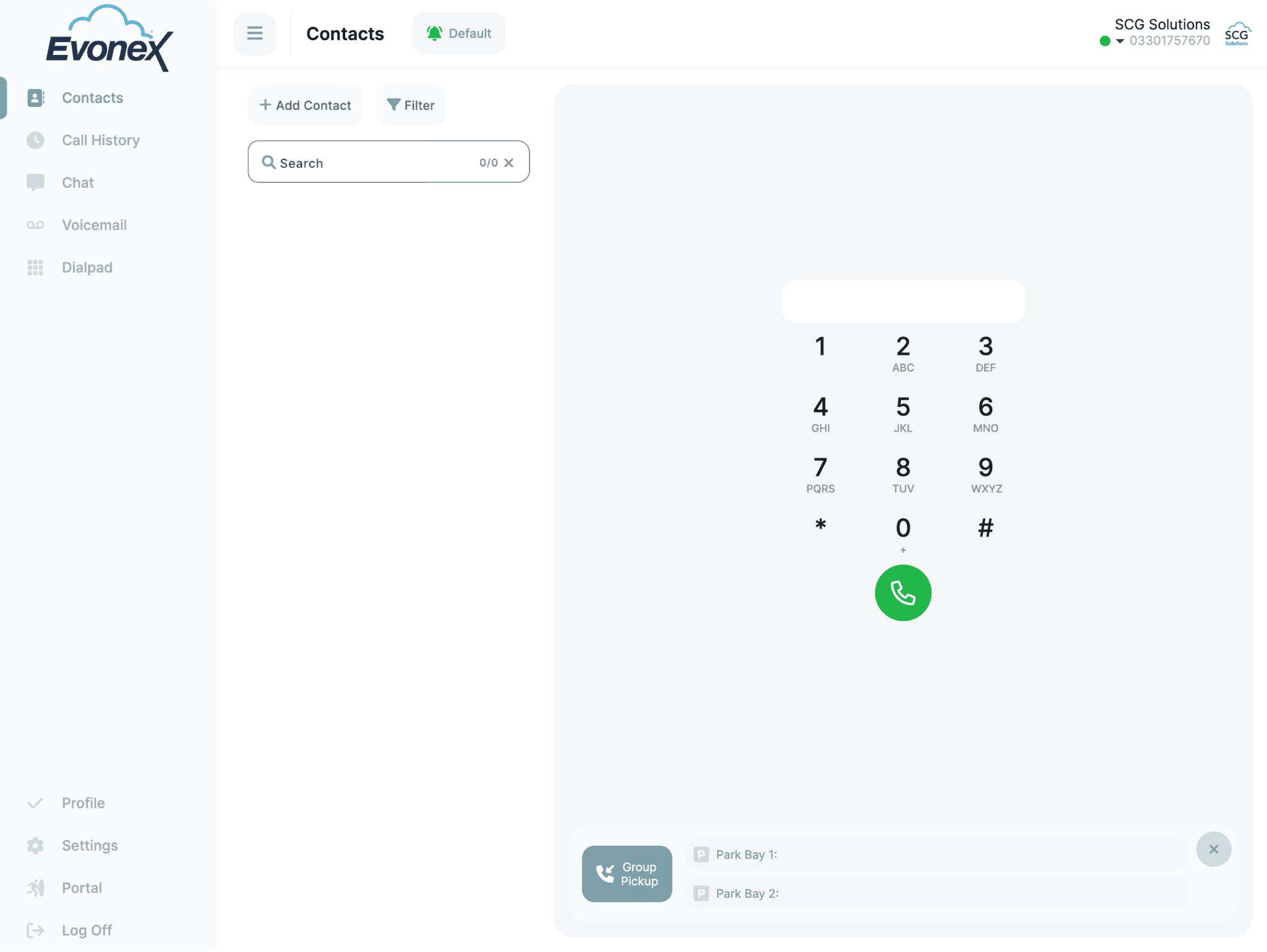 The Evonex desktop interface